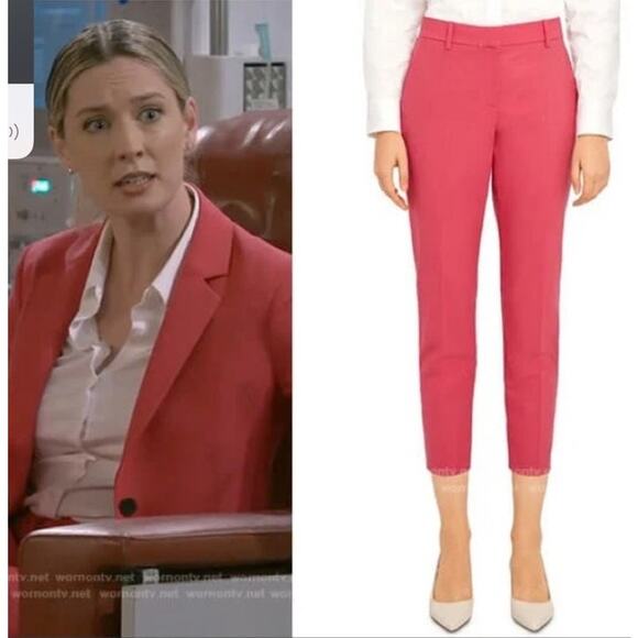 Theory Womens Treeca 2 Good Wool Cropped Watermelon Pink Tailored Dress Pants 2 - Picture 14 of 15